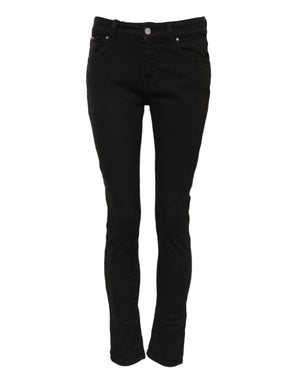 Dolce & Gabbana Black Cotton Logo Skinny Mid Waist Denim Jeans