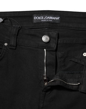 Dolce & Gabbana Black Cotton Logo Skinny Mid Waist Denim Jeans