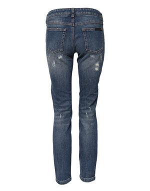 Dolce & Gabbana Blue Play Card Embroidery Skinny Denim Jeans