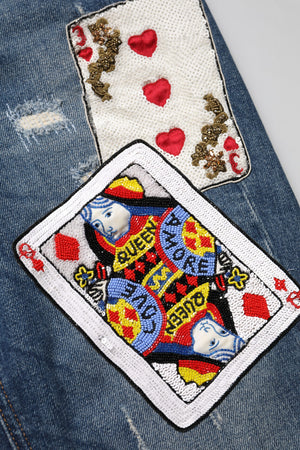 Dolce & Gabbana Blue Play Card Embroidery Skinny Denim Jeans