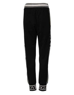 Dolce & Gabbana Black Cotton Jogger Logo Waist Pants