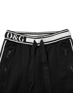 Dolce & Gabbana Black Cotton Jogger Logo Waist Pants