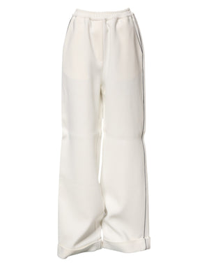 Dolce & Gabbana White Viscose Wide Leg Pull On Pants