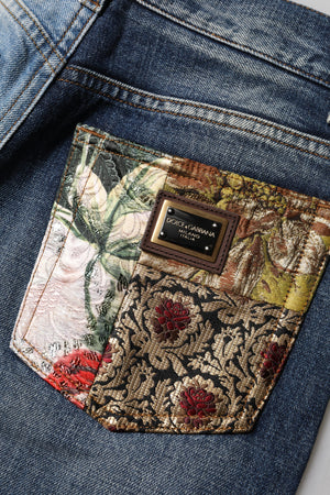 Dolce & Gabbana Multicolor Patchwork Tapered Denim Jeans