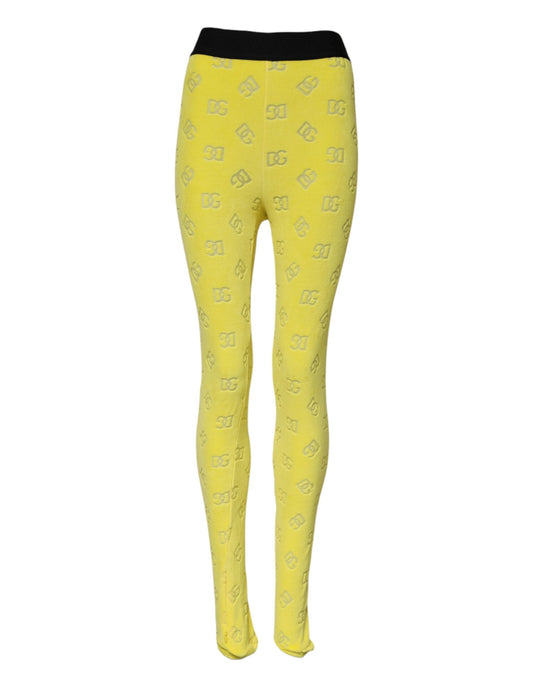 Dolce & Gabbana Yellow Logo Slim Fit Leggings Pants