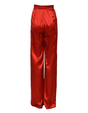 Dolce & Gabbana Red Satin High Waist Wide Leg Pants