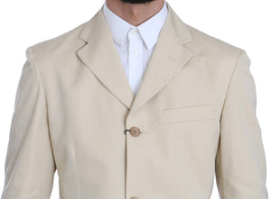 Romeo Gigli Two Piece 3 Button Beige Cotton Solid Suit