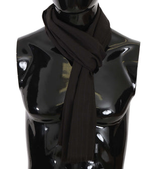Dolce & Gabbana Dark Gray Virgin Wool Striped Pattern Wrap Scarf