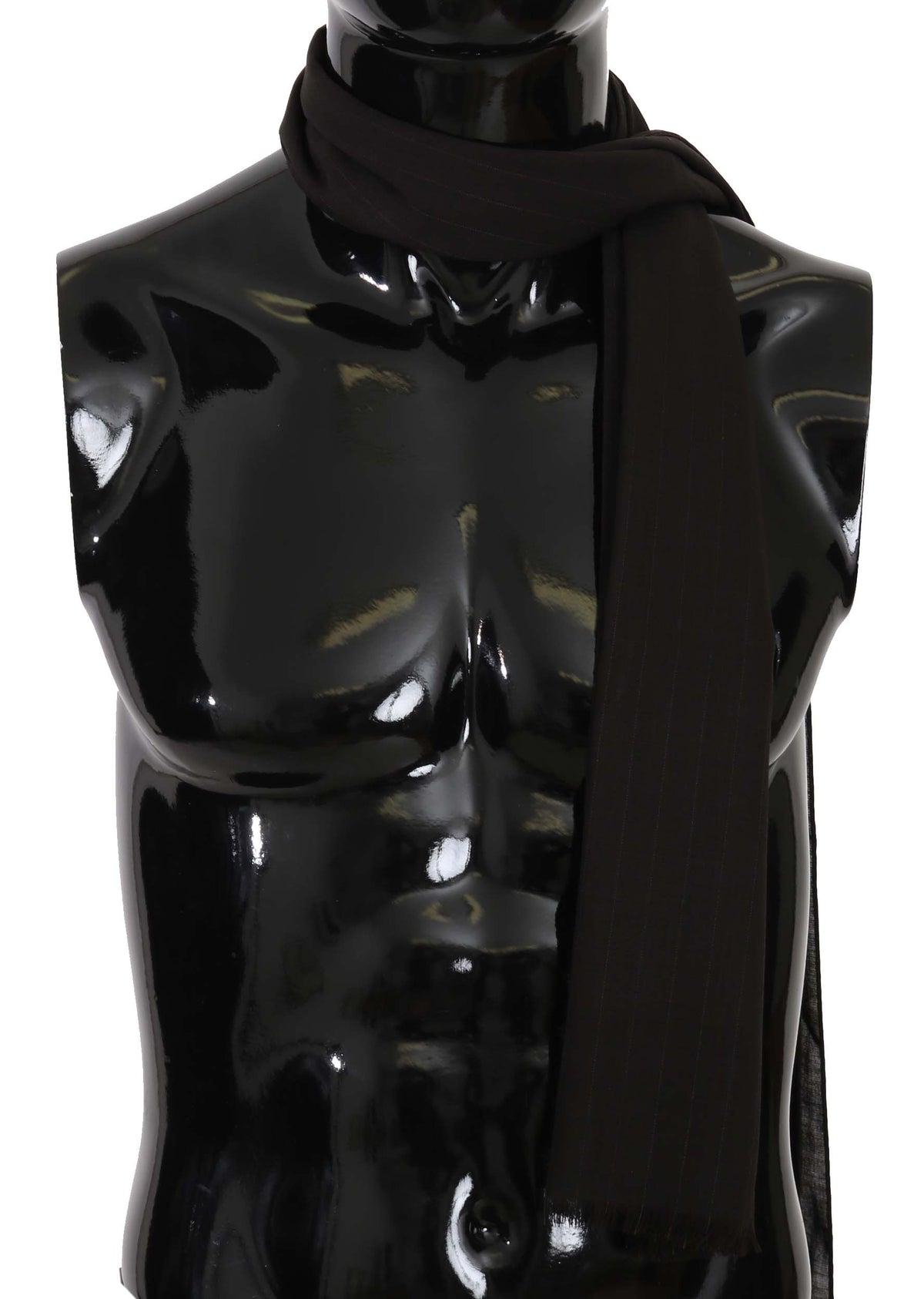 Dolce & Gabbana Dark Gray Virgin Wool Striped Pattern Wrap Scarf