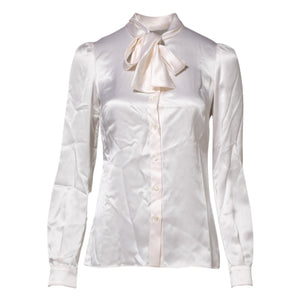 Dolce & Gabbana White Ascot Collar Long Sleeve Blouse Top