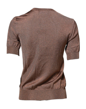 Dolce & Gabbana Brown Lily Embellished Round Neck Blouse Top