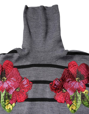 Dolce & Gabbana Gray Floral Embroidery Pullover Sweater