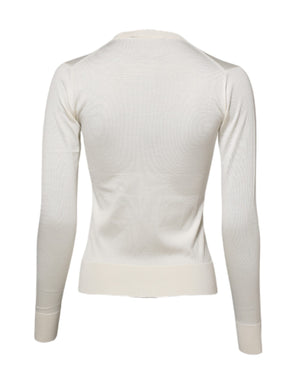 Dolce & Gabbana White Silk Lily Embellished Cardigan Sweater