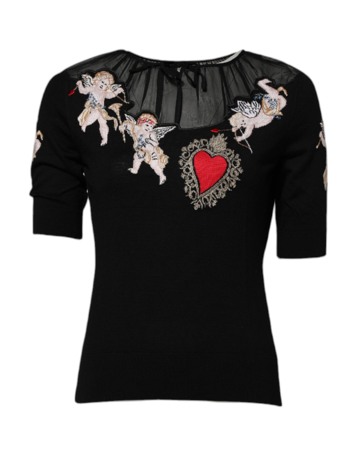Dolce & Gabbana Black Sacred Heart Embroidered Crewneck Top