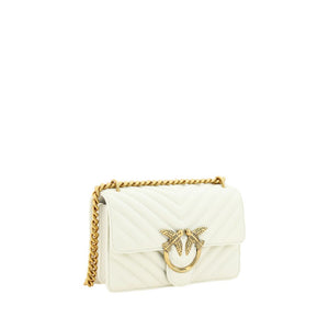 PINKO White Calf Leather Bos Taurus Shoulder Bag