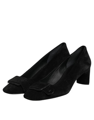 DEL CARLO Black Suede Leather Slip On High Heels Pump Shoes