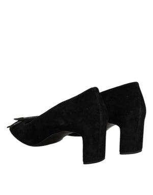 DEL CARLO Black Suede Leather Slip On High Heels Pump Shoes