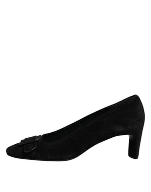 DEL CARLO Black Suede Leather Slip On High Heels Pump Shoes