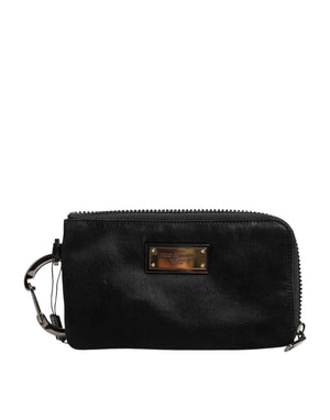 Dolce & Gabbana Black Nylon Logo Plaque Keyring Pouch Clutch Bag