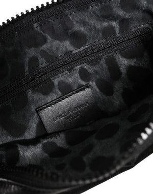 Dolce & Gabbana Black Nylon Logo Plaque Keyring Pouch Clutch Bag