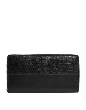 Dolce & Gabbana Black Leather Logo Plaque Zip Around Continental Wallet
