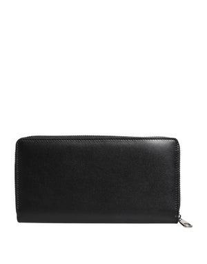 Dolce & Gabbana Black Leather Logo Plaque Zip Around Continental Wallet