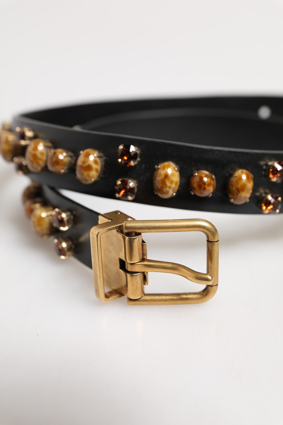 Dolce & Gabbana Black Leather Studded Gold Tone Buckle Belt