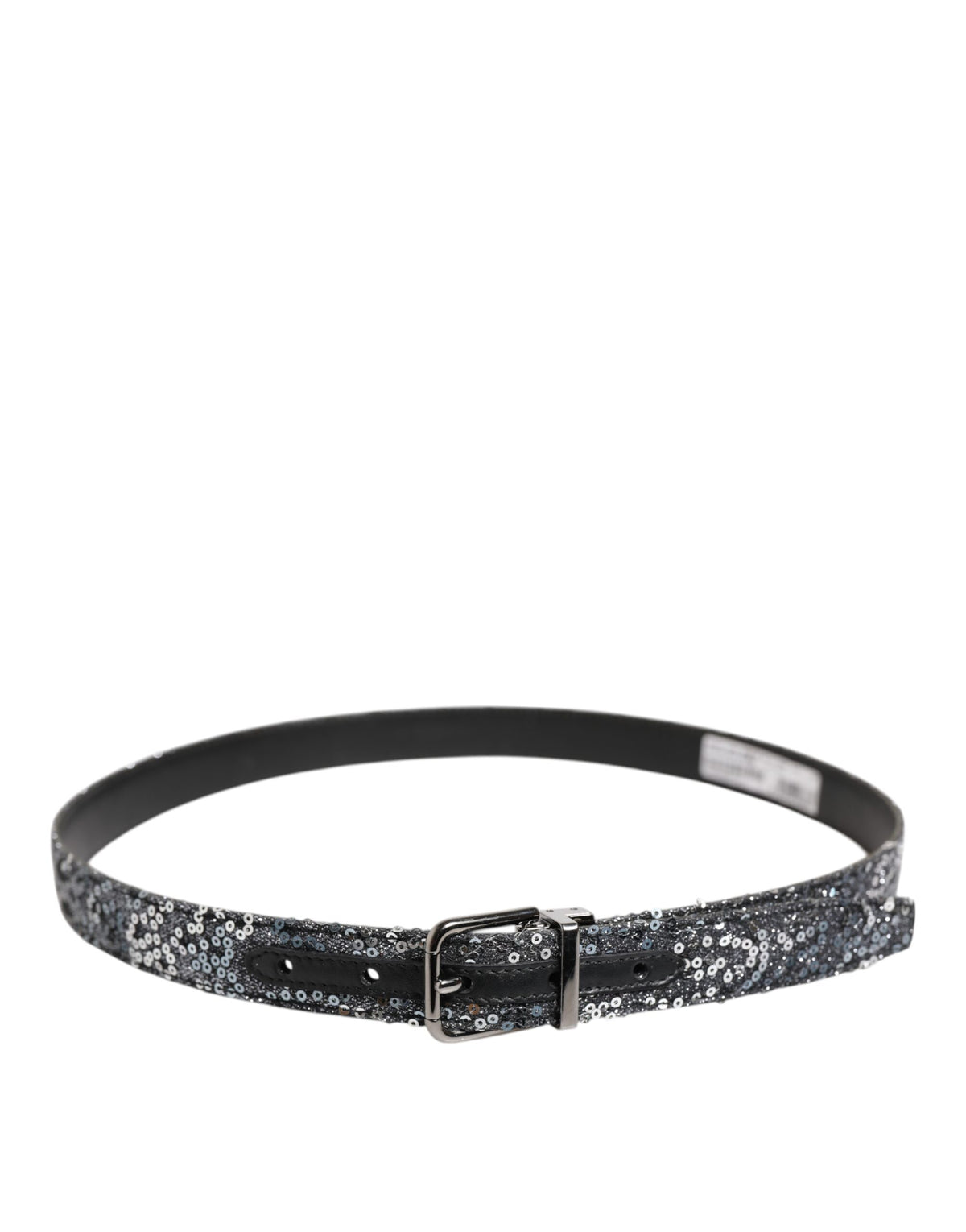 Dolce & Gabbana Black Sequins Silver Metal Logo Buckle Belt