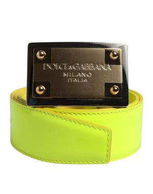 Dolce & Gabbana Yellow Green Classic Metal Logo Buckle Belt