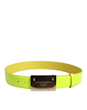 Dolce & Gabbana Yellow Green Classic Metal Logo Buckle Belt