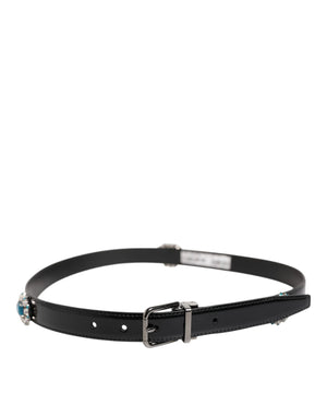 Dolce & Gabbana Black Embellished Metal Logo Buckle Belt