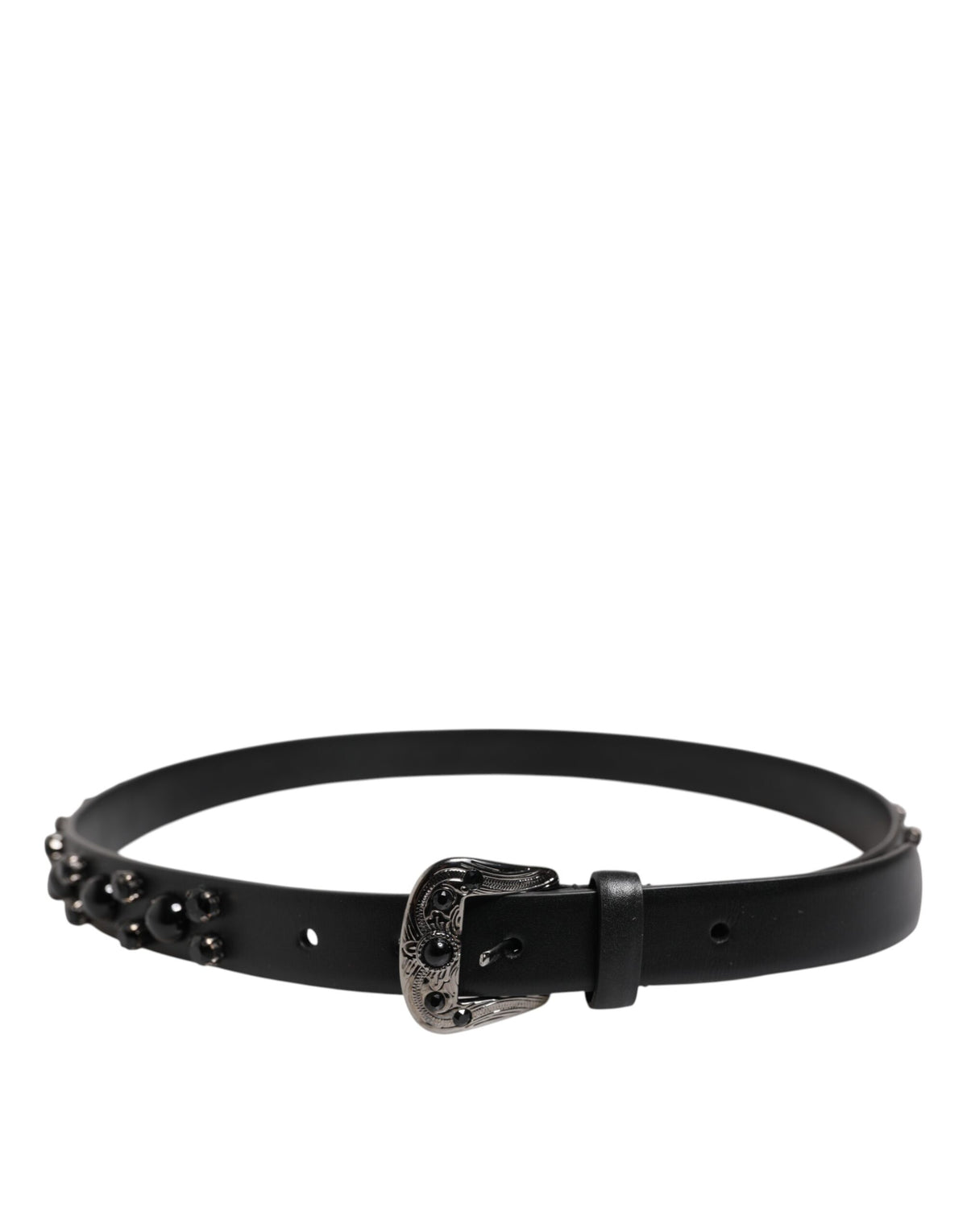 Dolce & Gabbana Black Studded Leather Metal Logo Buckle Belt
