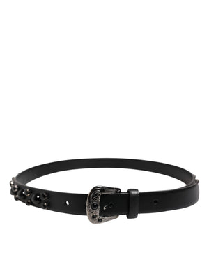 Dolce & Gabbana Black Studded Leather Metal Logo Buckle Belt