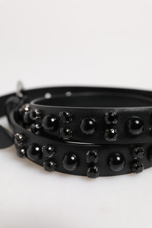 Dolce & Gabbana Black Studded Leather Metal Logo Buckle Belt