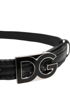 Dolce & Gabbana Black Classic Leather DG Logo Buckle Belt