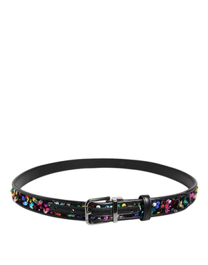 Dolce & Gabbana Black Sequin Embellished Metal Buckle Belt