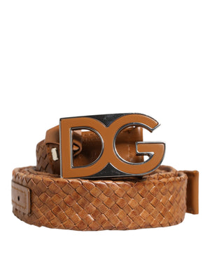 Dolce & Gabbana Brown Braided Metal DG Logo Buckle Belt