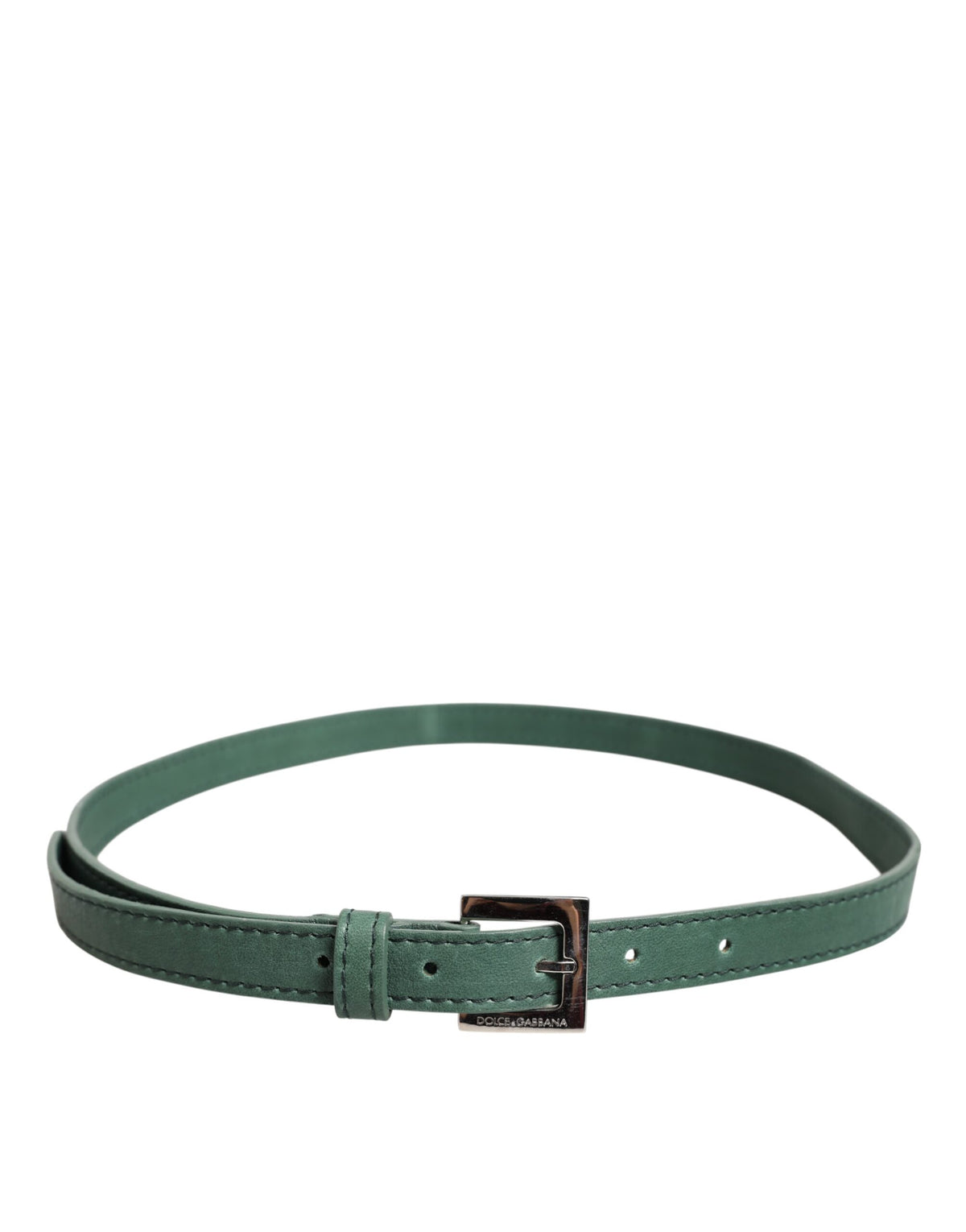 Dolce & Gabbana Dark Green Leather Silver Metal Buckle Belt