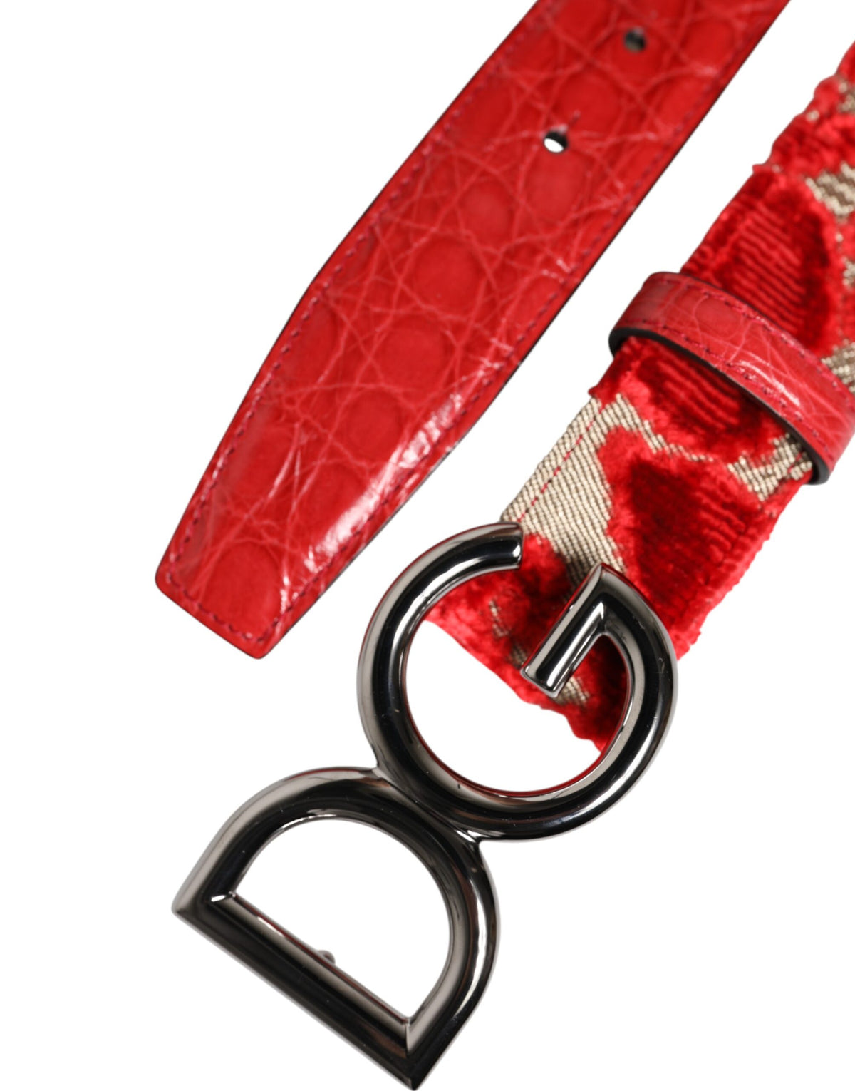 Dolce & Gabbana Red Viscose Silver DG Logo Metal Buckle Belt