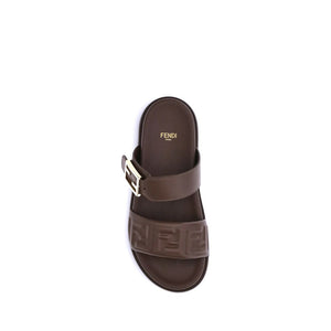 Fendi Brown Calf Leather Bos Taurus Flat Sandals