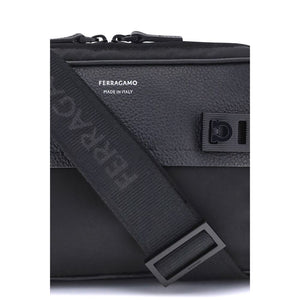 Ferragamo Black Calf Leather Bos Taurus Shoulder Bag