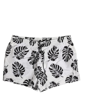 Dolce & Gabbana White Black Print Beachwear Shorts Swimwear