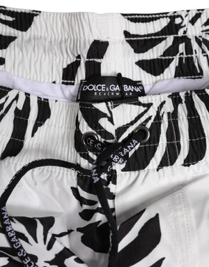 Dolce & Gabbana White Black Print Beachwear Shorts Swimwear