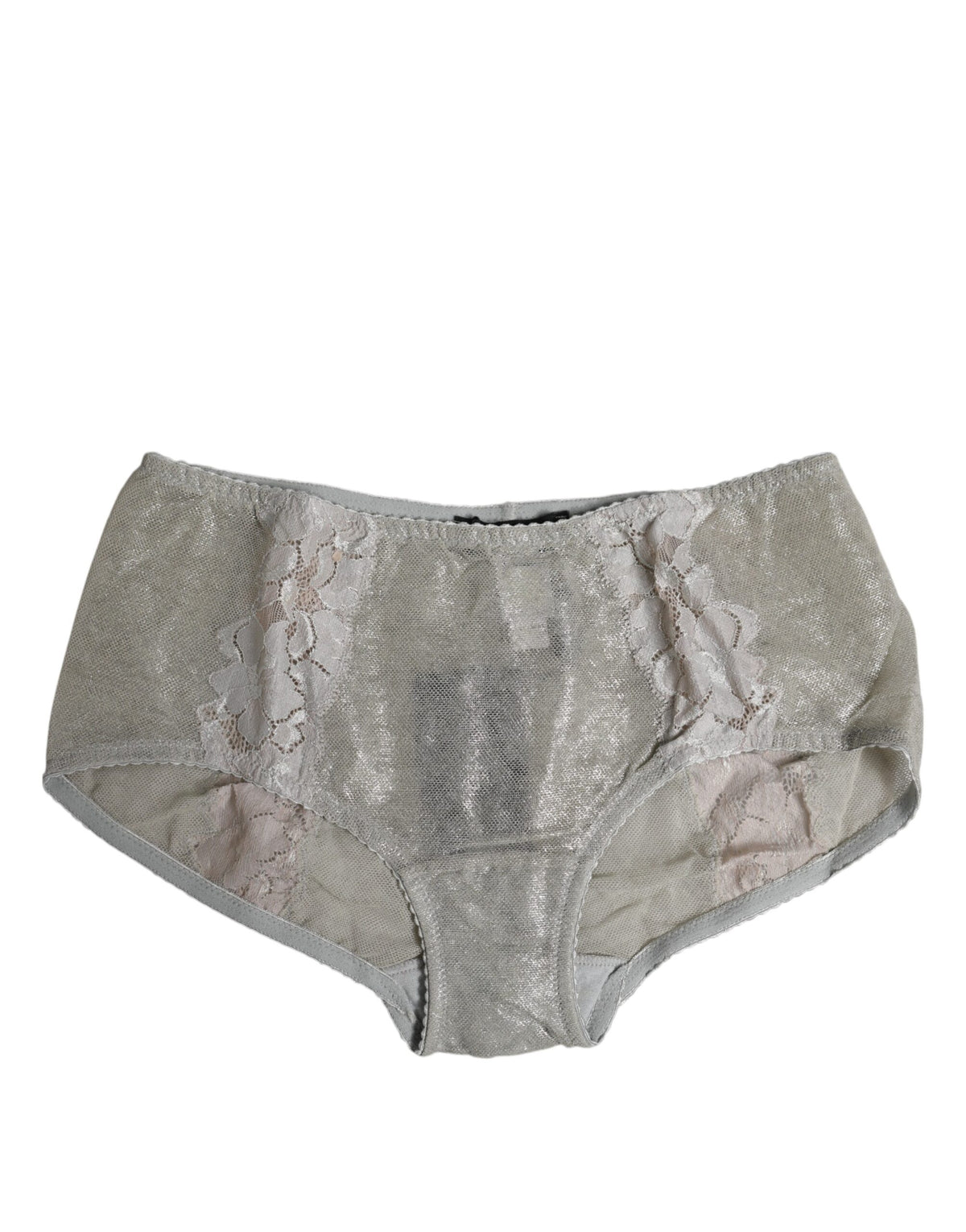 Dolce & Gabbana Gray Cotton Floral Lace High Waist Panty Underwear