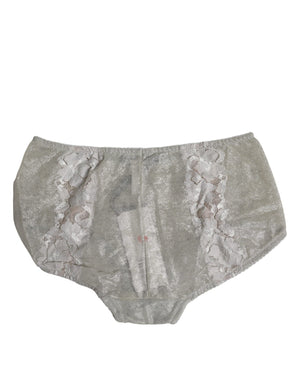 Dolce & Gabbana Gray Cotton Floral Lace High Waist Panty Underwear
