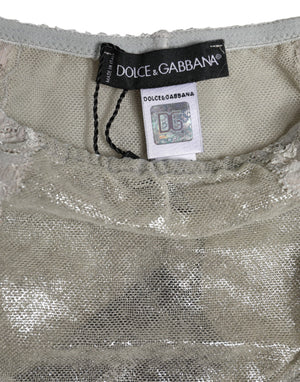 Dolce & Gabbana Gray Cotton Floral Lace High Waist Panty Underwear