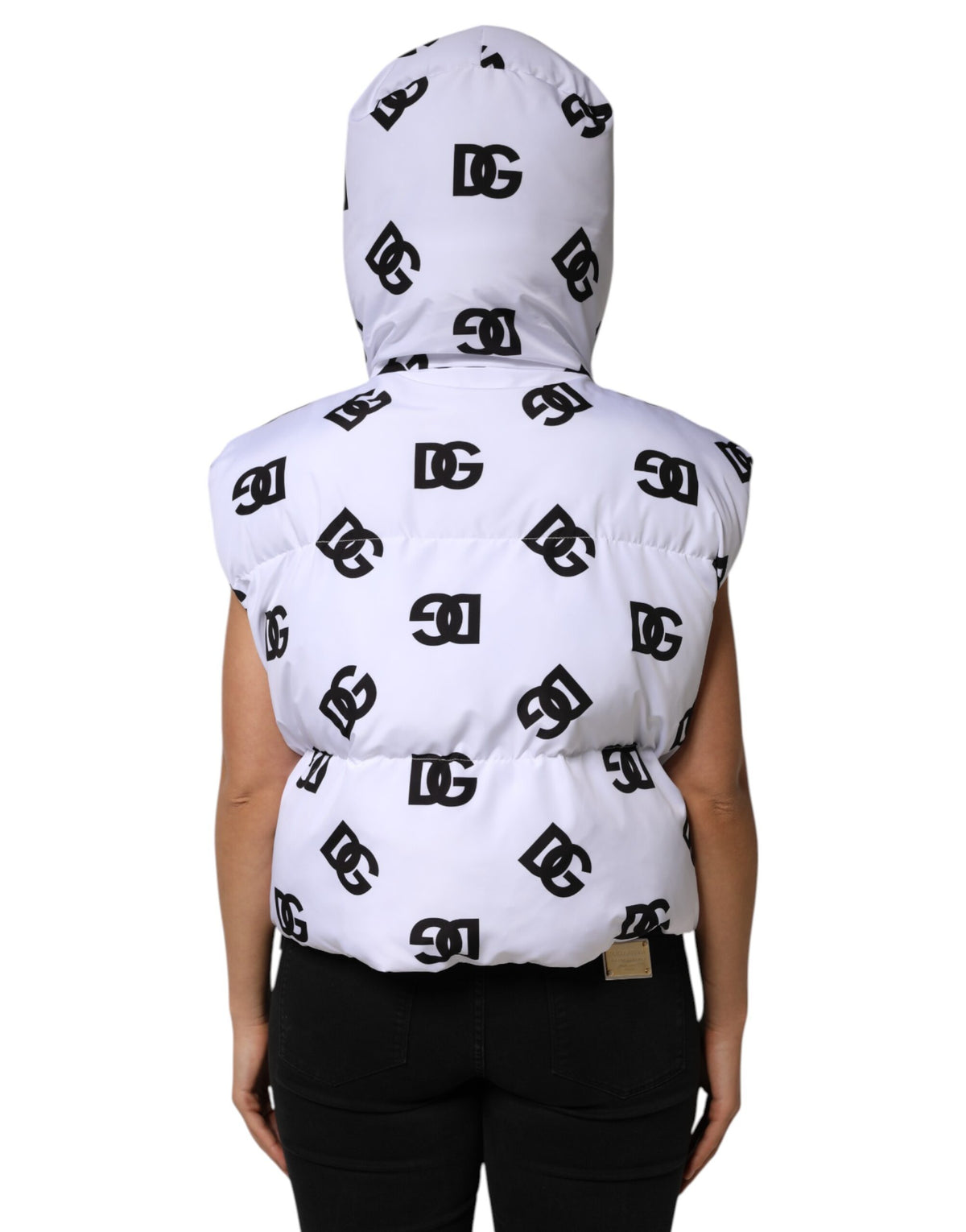 Dolce & Gabbana White Black DG Mania Polyester Puffer Jacket