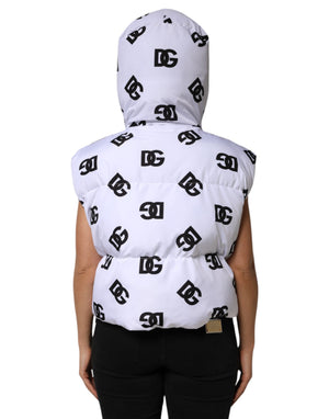 Dolce & Gabbana White Black DG Mania Polyester Puffer Jacket