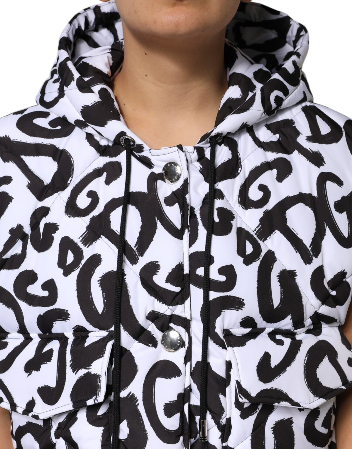 Dolce & Gabbana White DG Mania Hooded Sleeveless Puffer Jacket