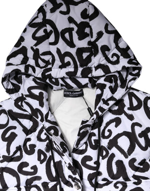 Dolce & Gabbana White DG Mania Hooded Sleeveless Puffer Jacket